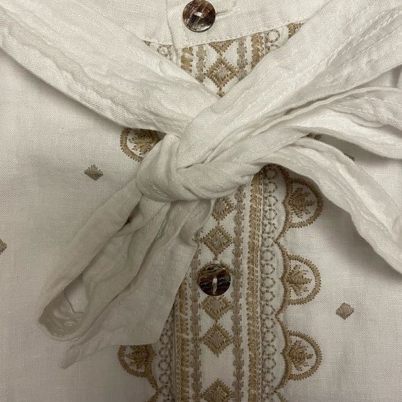 Johnny Was JW Los Angeles Tasya Button Front White 100% Linen Embroidered Skirt - Picture 5 of 10